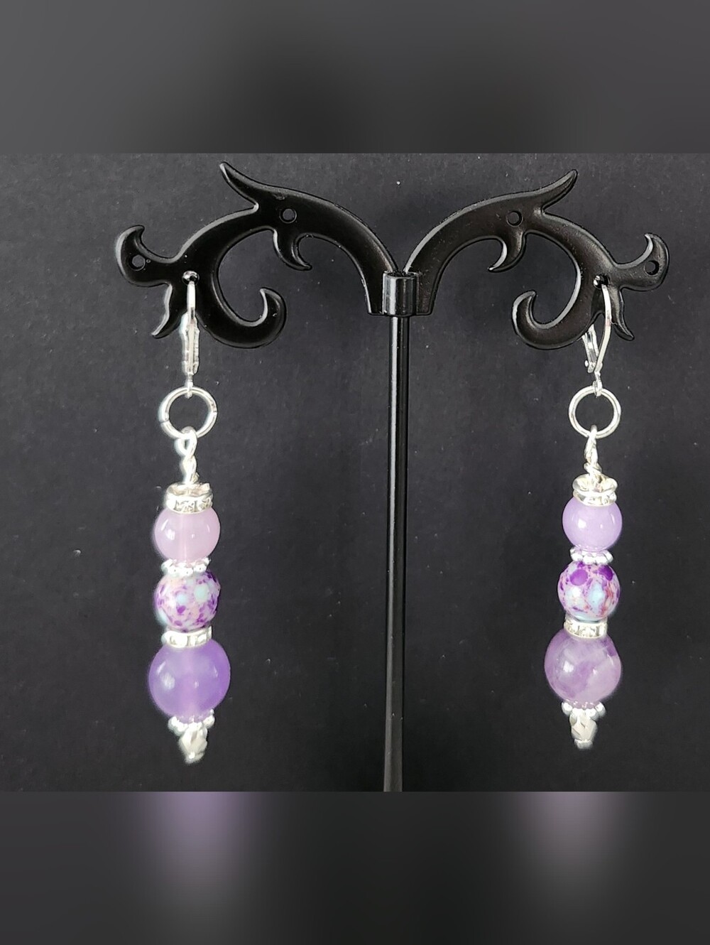 Earrings Amethyst Jade Stone Drop Handcrafted